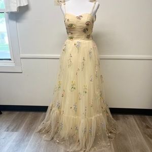 Champagne Tulle Floral Embroidered Formal Dress